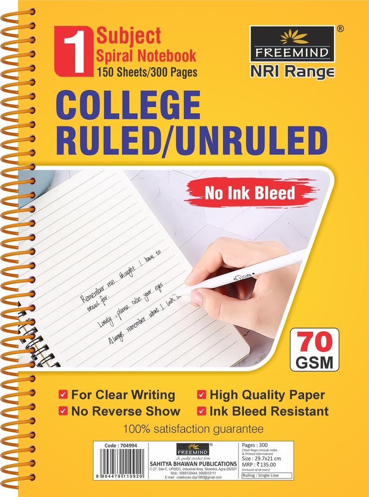 NRI-A4 SPIRAL NOTEBOOK-Unruled 6 SUBJECT-300