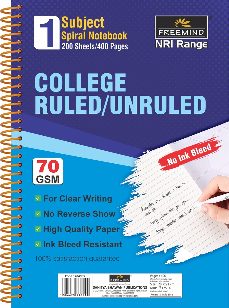 NRI-A4 SPIRAL NOTEBOOK-Unruled 6 SUBJUCT-400