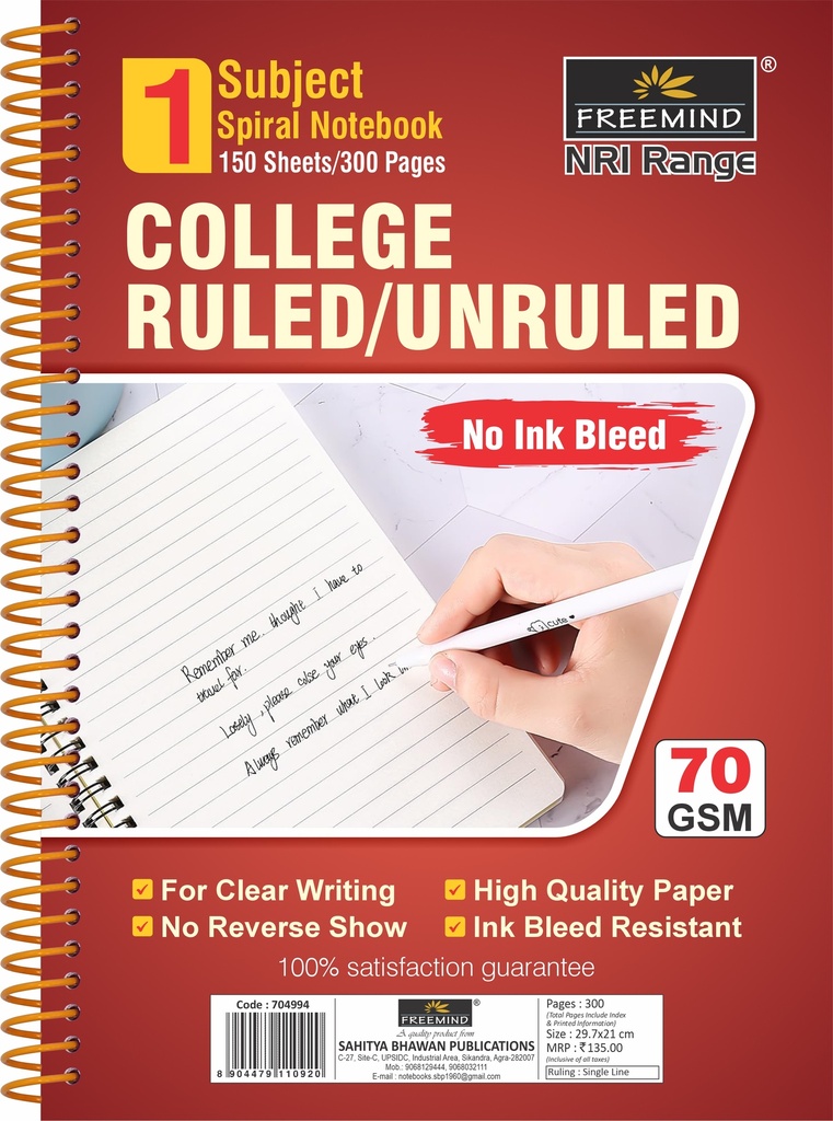 NRI-A4 SPIRAL NOTEBOOK-Single Line-300