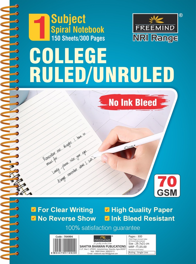 NRI-A4 SPIRAL NOTEBOOK-UNRULED-300