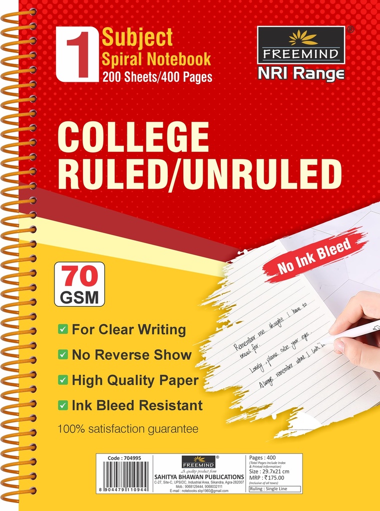 NRI-A4 SPIRAL NOTEBOOK-Single Line-400